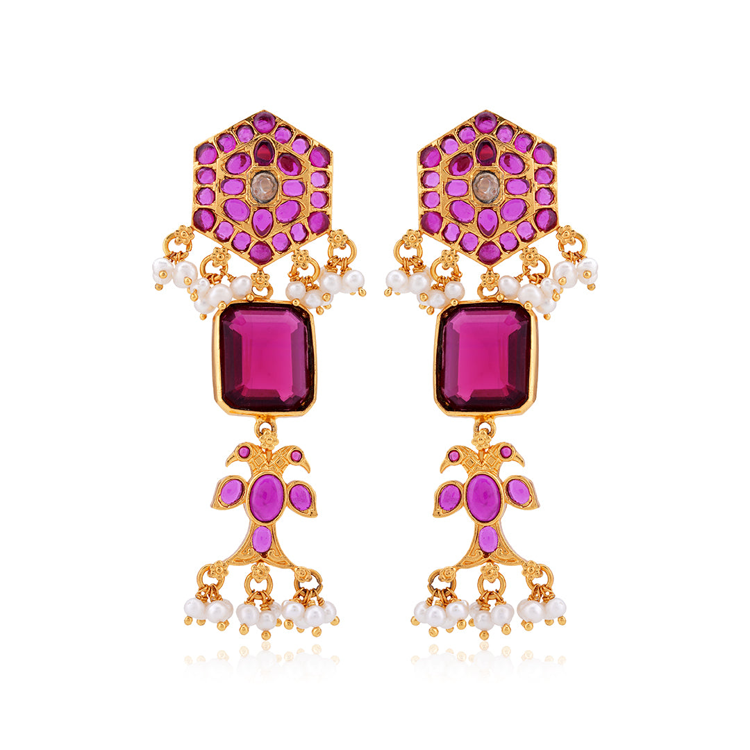 925 Sterling Silver Gold Plated  Ethereal Strands Polki Earring