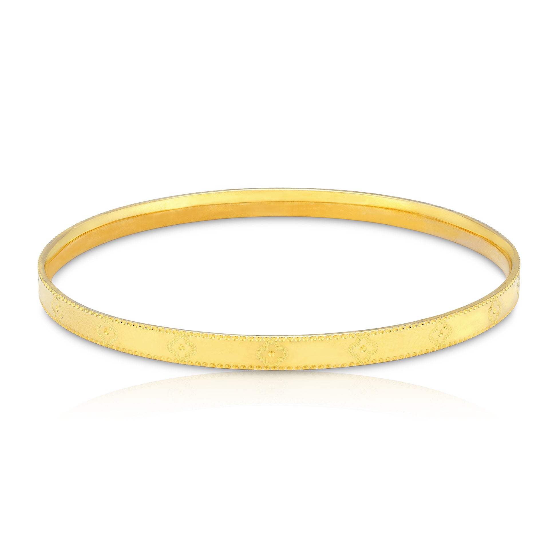 925 Sterling Silver Gold Plated Fine Engraved Edge Slim Bangle for Women