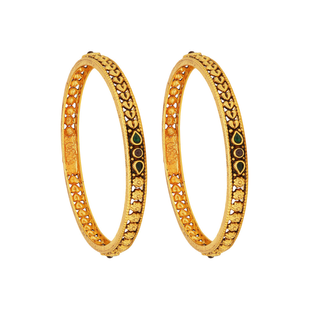 925 Sterling Silver Gold Plated Floral Leaves Infused Bangles For Women