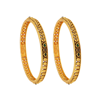 925 Sterling Silver Gold Plated Floral Leaves Infused Bangles For Women