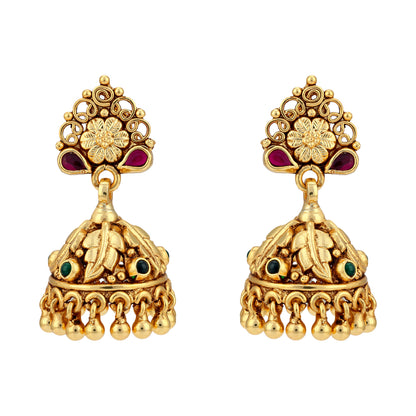 925 Sterling Silver Gold Plated Foliage Floral Jhumka For Women