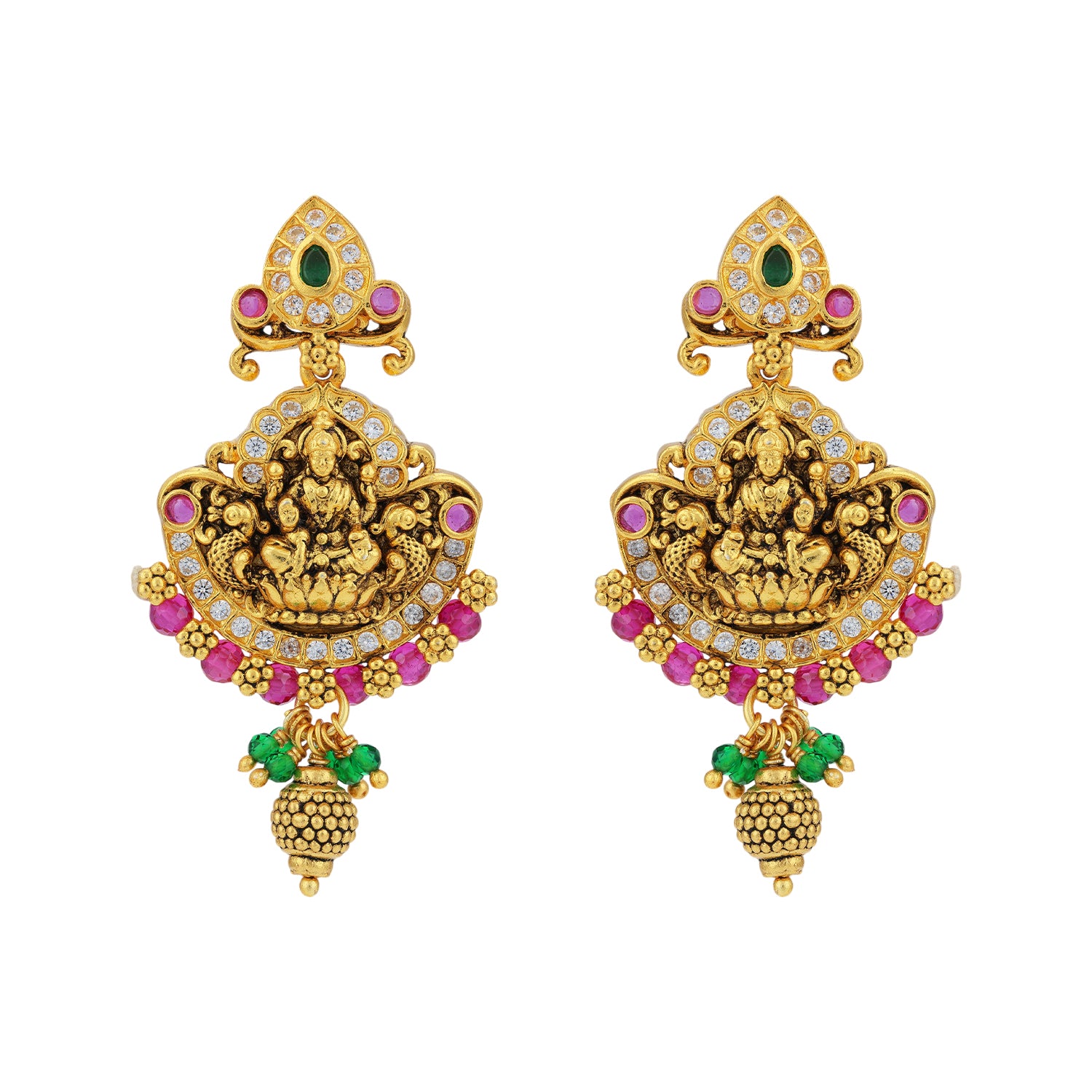 925 Sterling Silver Gold Plated Goddess Lakshmi Peacock Earrings For Women