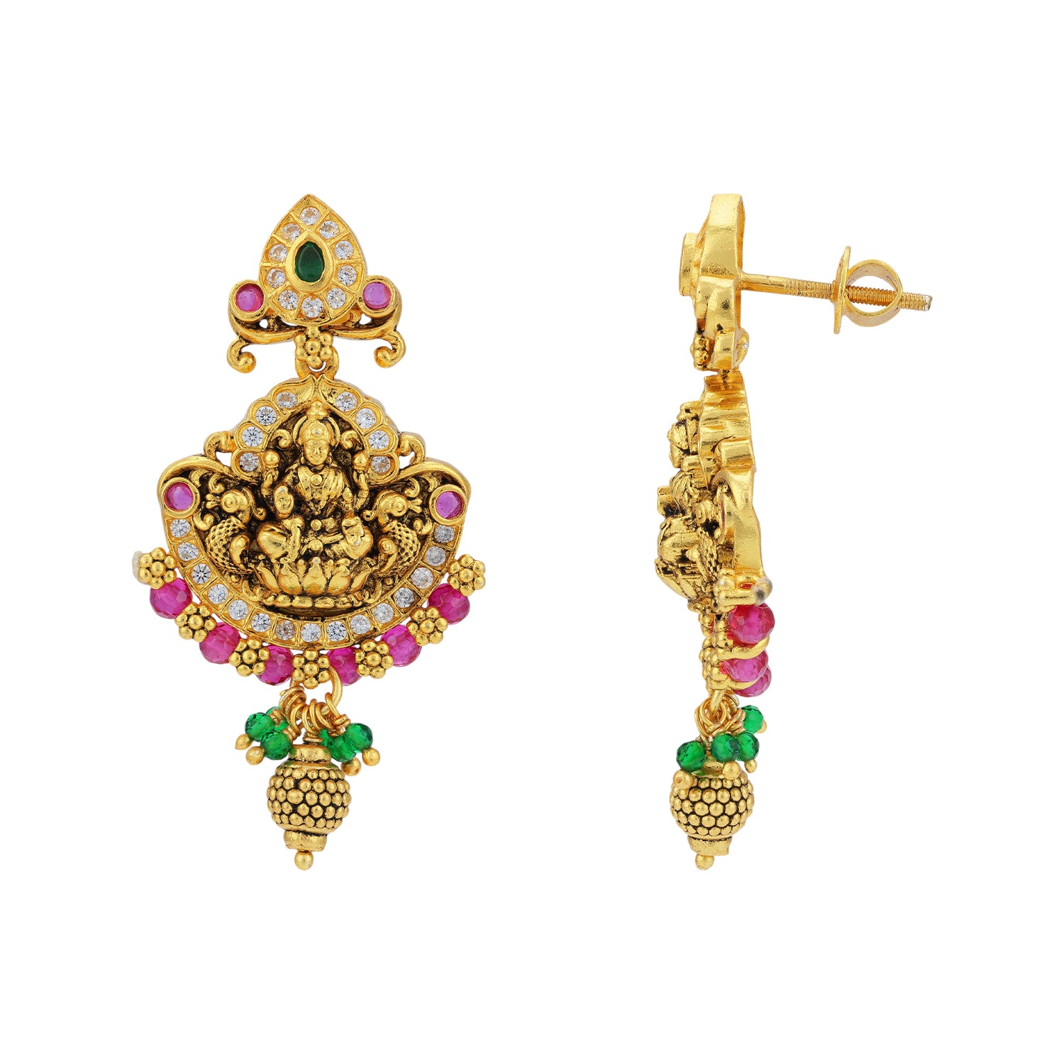 925 Sterling Silver Gold Plated Goddess Lakshmi Peacock Earrings For Women