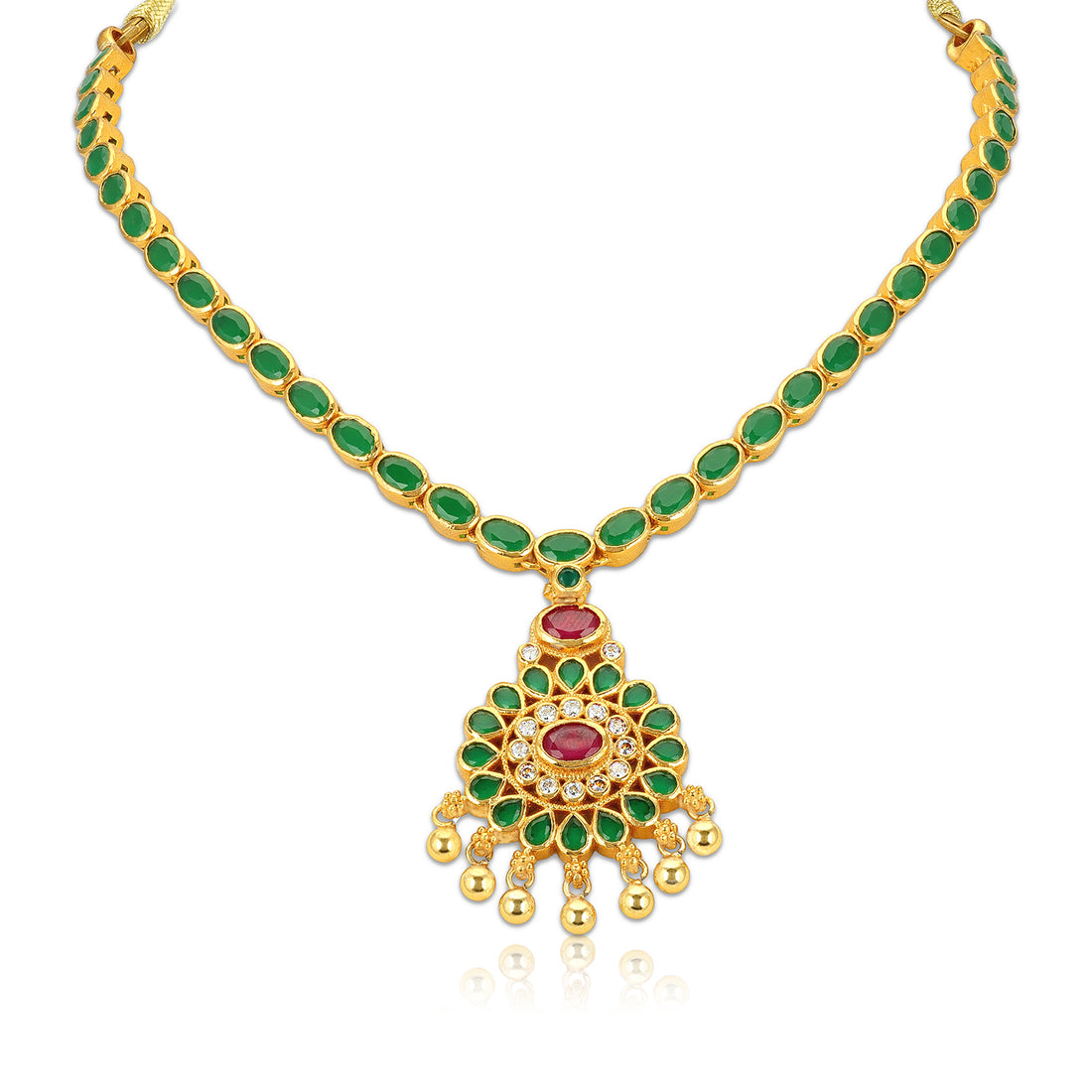925 Sterling Silver Gold Plated Green Oval Gemline Ruby Necklace for Women
