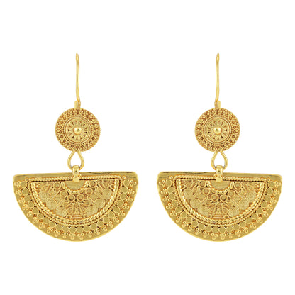 925 Sterling Silver Gold Plated Half Moon Mandala Earrings For Women