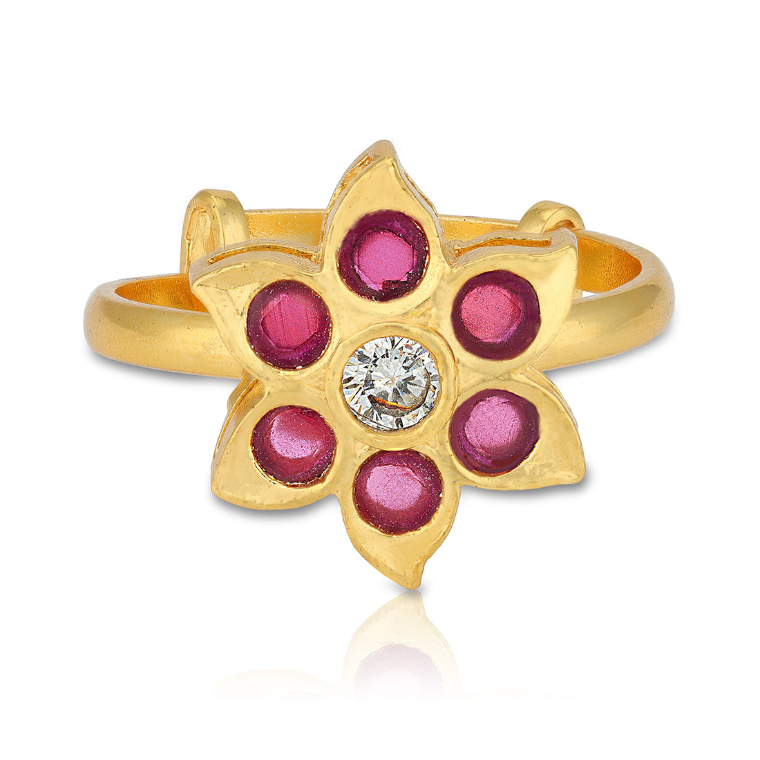 925 Sterling Silver Gold Plated Kemp Bracts CZ Centred Ring For Women