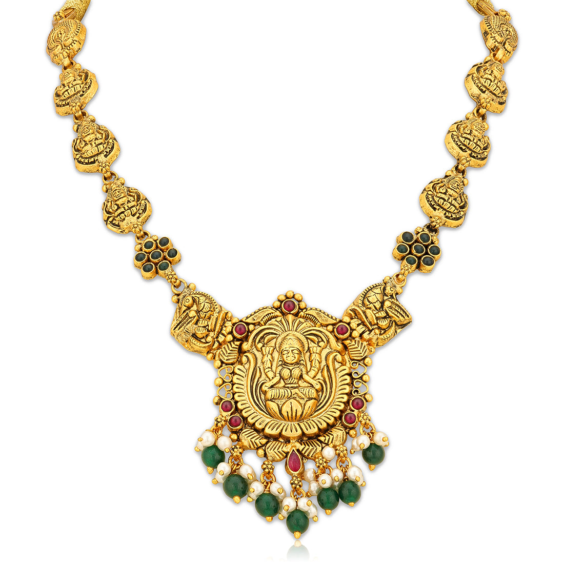 925 Sterling Silver Gold Plated Lakshmi Beaded Drops Necklace for Women