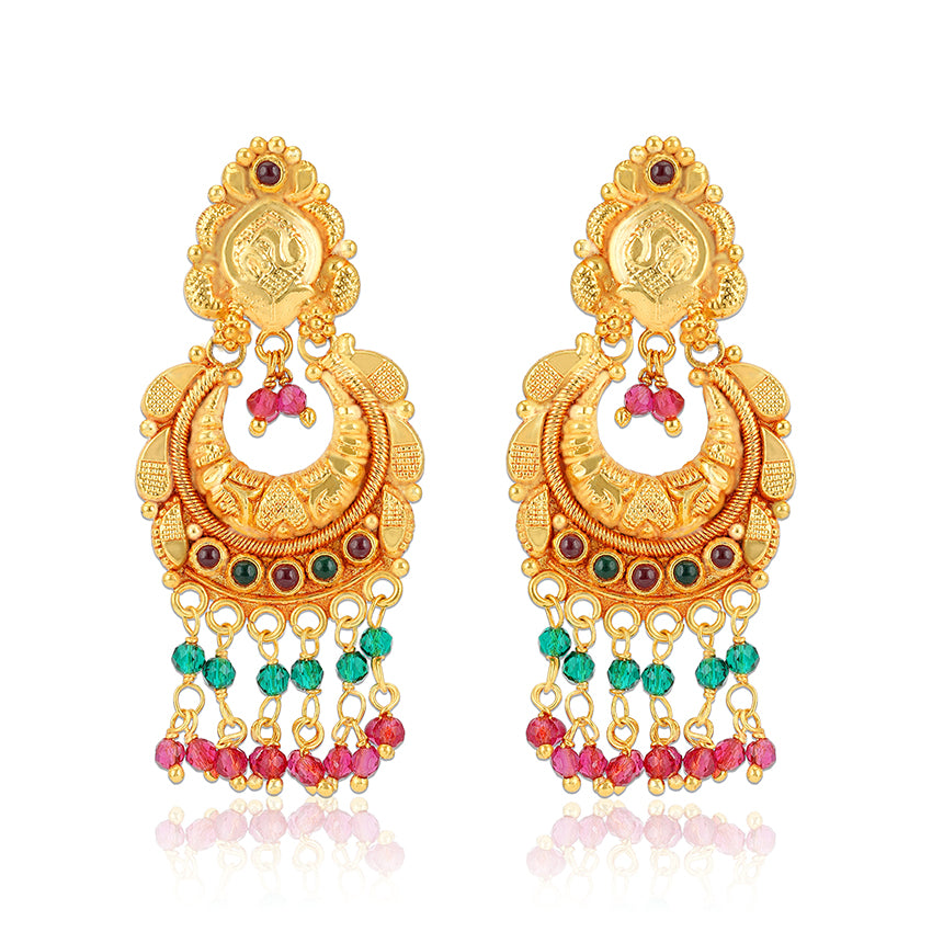 925 Sterling Silver Gold Plated Mandala Chandbali Ruby Emerald Drops Earring for Women