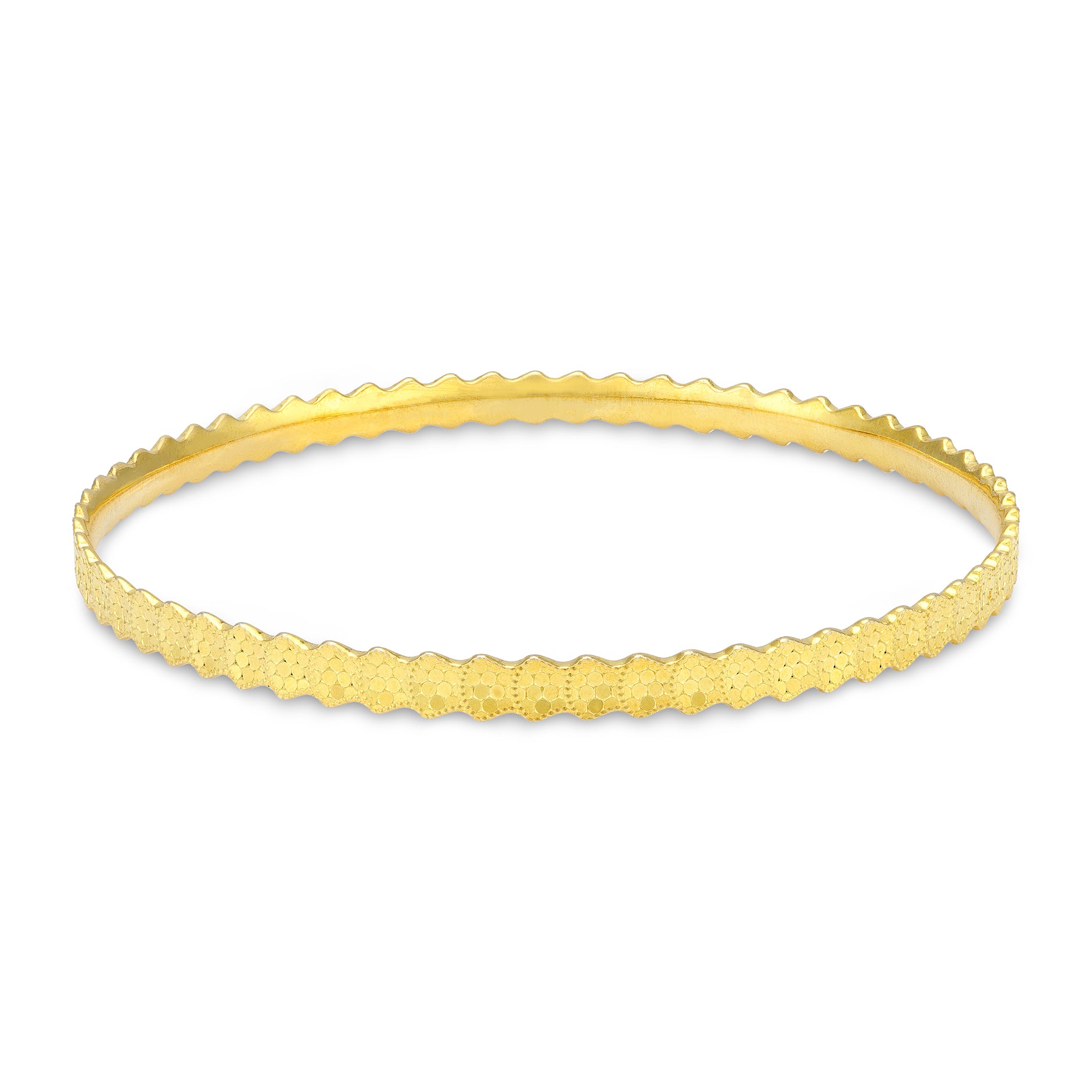 925 Sterling Silver Gold Plated Matte Finish Geometric-Pattern Bangle for Women