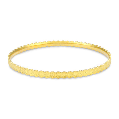 925 Sterling Silver Gold Plated Matte Finish Geometric-Pattern Bangle for Women