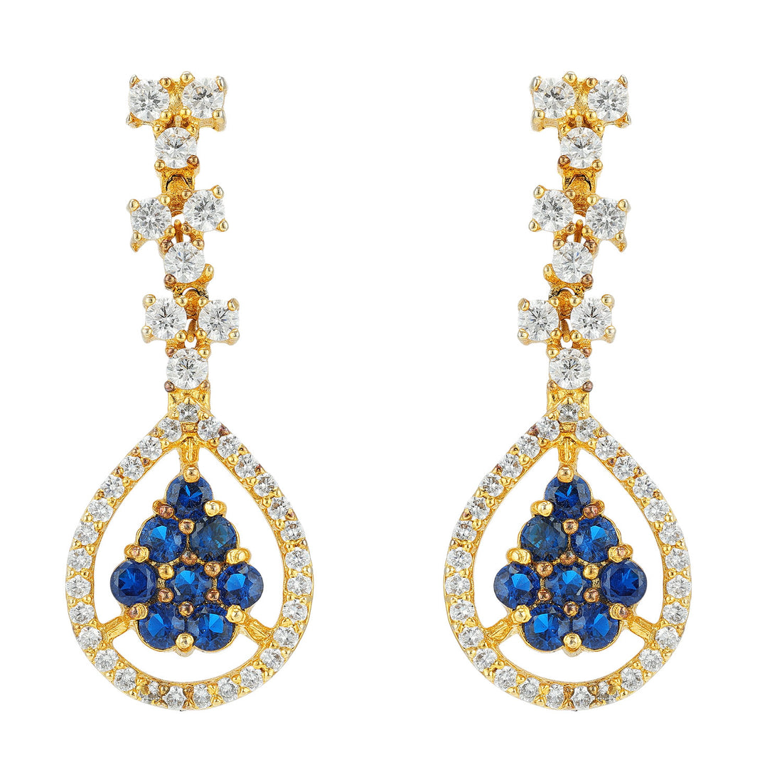 925 Sterling Silver Gold Plated Modern Tear-Shaped Blue Center Stone Earrings for Women