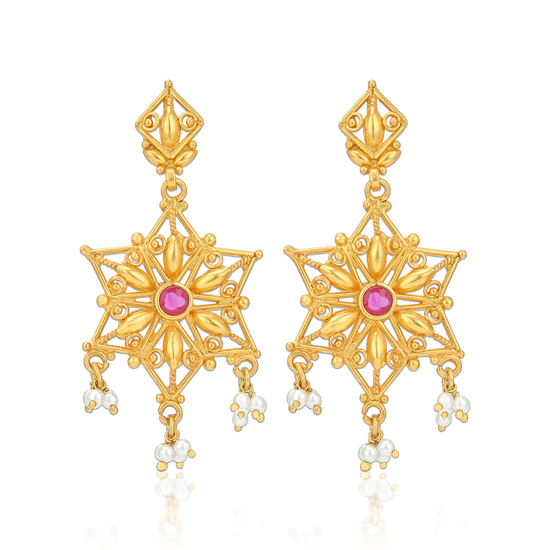 925 Sterling Silver Gold Plated Nakshatra Star Ruby Earring for Women
