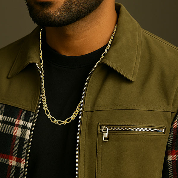 925 Sterling Silver Gold Plated Orbit Twist Link Chain for Men