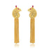 925 Sterling Silver Gold Plated Peacock Crest Tassel Ruby Accents Earrings for Women