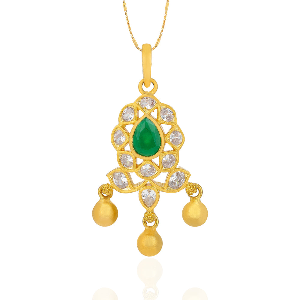 925 Sterling Silver Gold Plated Polki Flowery Pendant For Women