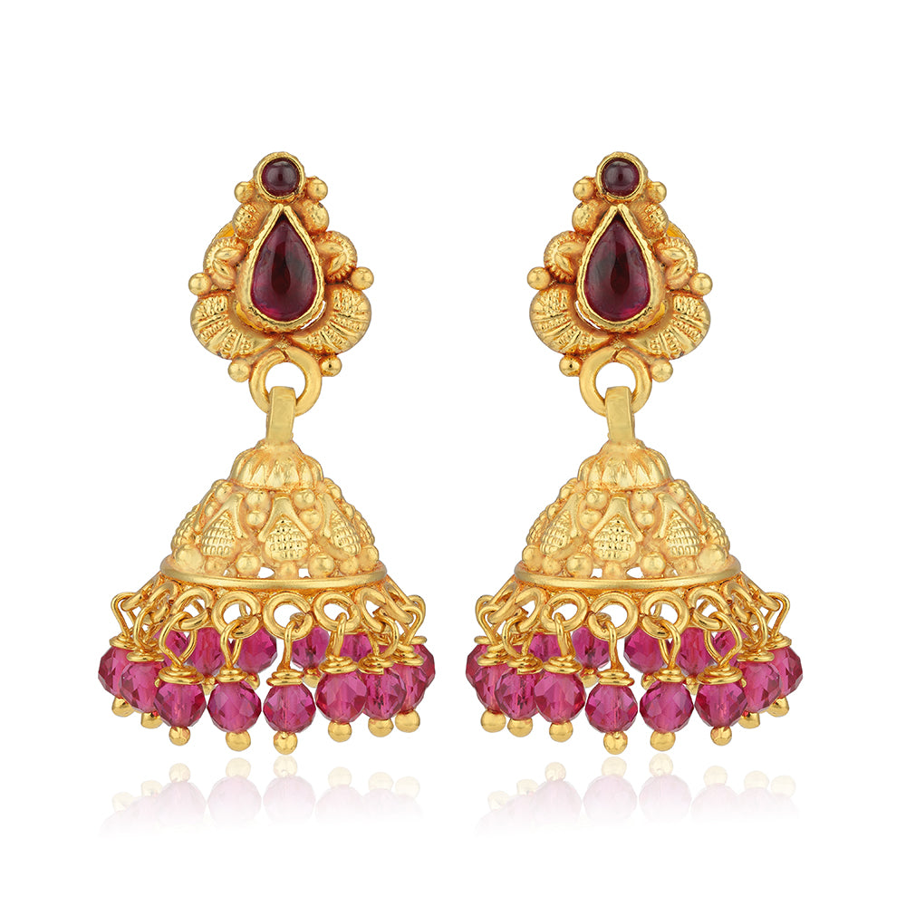 925 Sterling Silver Gold Plated Red Beaded Fringe Teardrop Ruby Earrings for Women