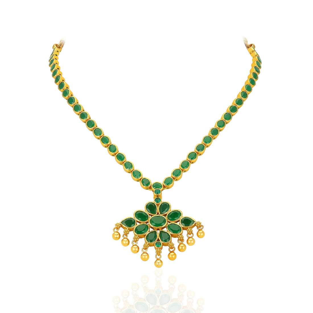 925 Sterling Silver Gold Plated Royal Emerald Tassel Necklace for Women