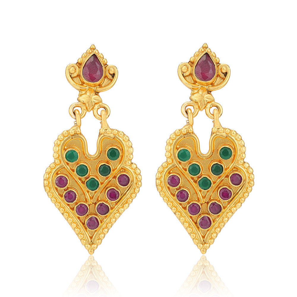 925 Sterling Silver Gold Plated Royal Heart Ruby Emerald Earring for Women