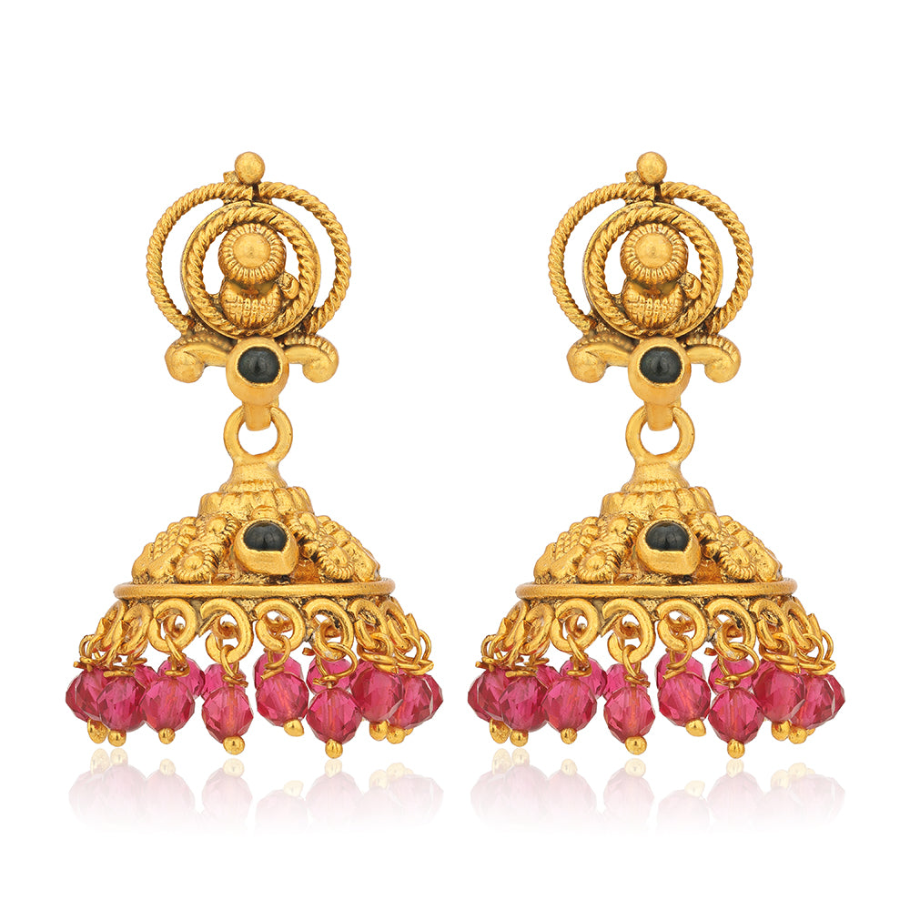 925 Sterling Silver Gold Plated Ruby Beads Filigree Earrings for Women