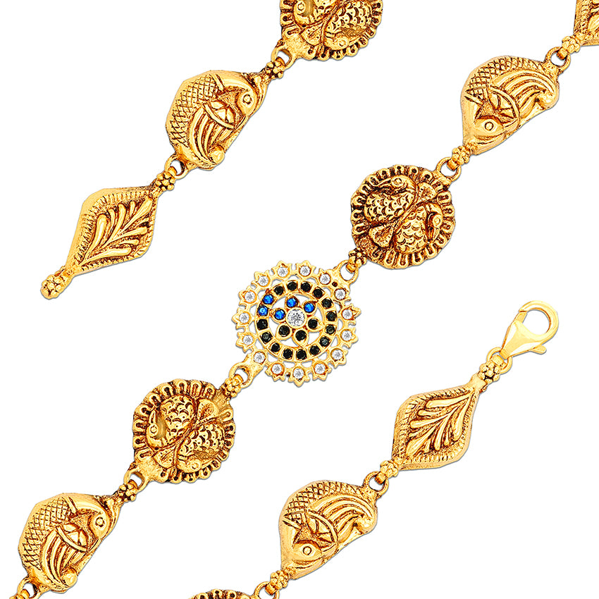 925 Sterling Silver Gold Plated Sapphire Bloom Bracelet for Women