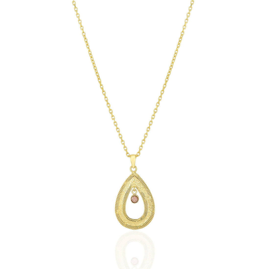 925 Sterling Silver Gold Plated Teardrop Rose Centered Chain Pendant for Women