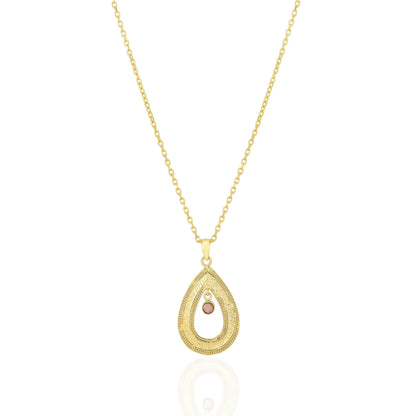 925 Sterling Silver Gold Plated Teardrop Rose Centered Chain Pendant for Women