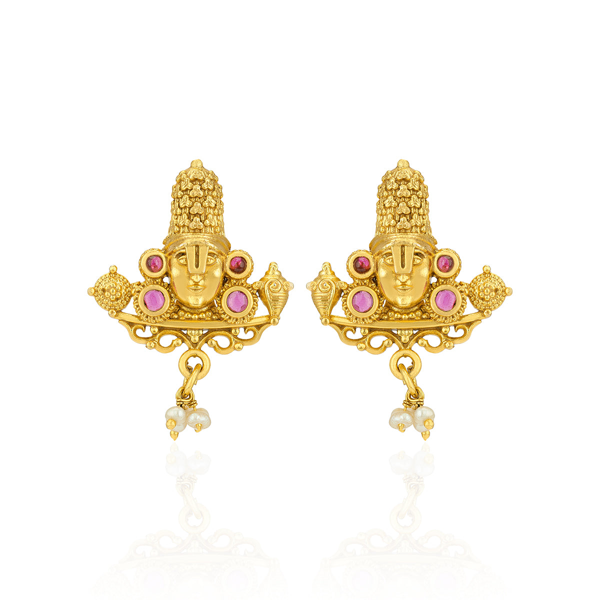 925 Sterling Silver Gold Plated Temple Venkatesa Shankha Chakra Earrings for Women
