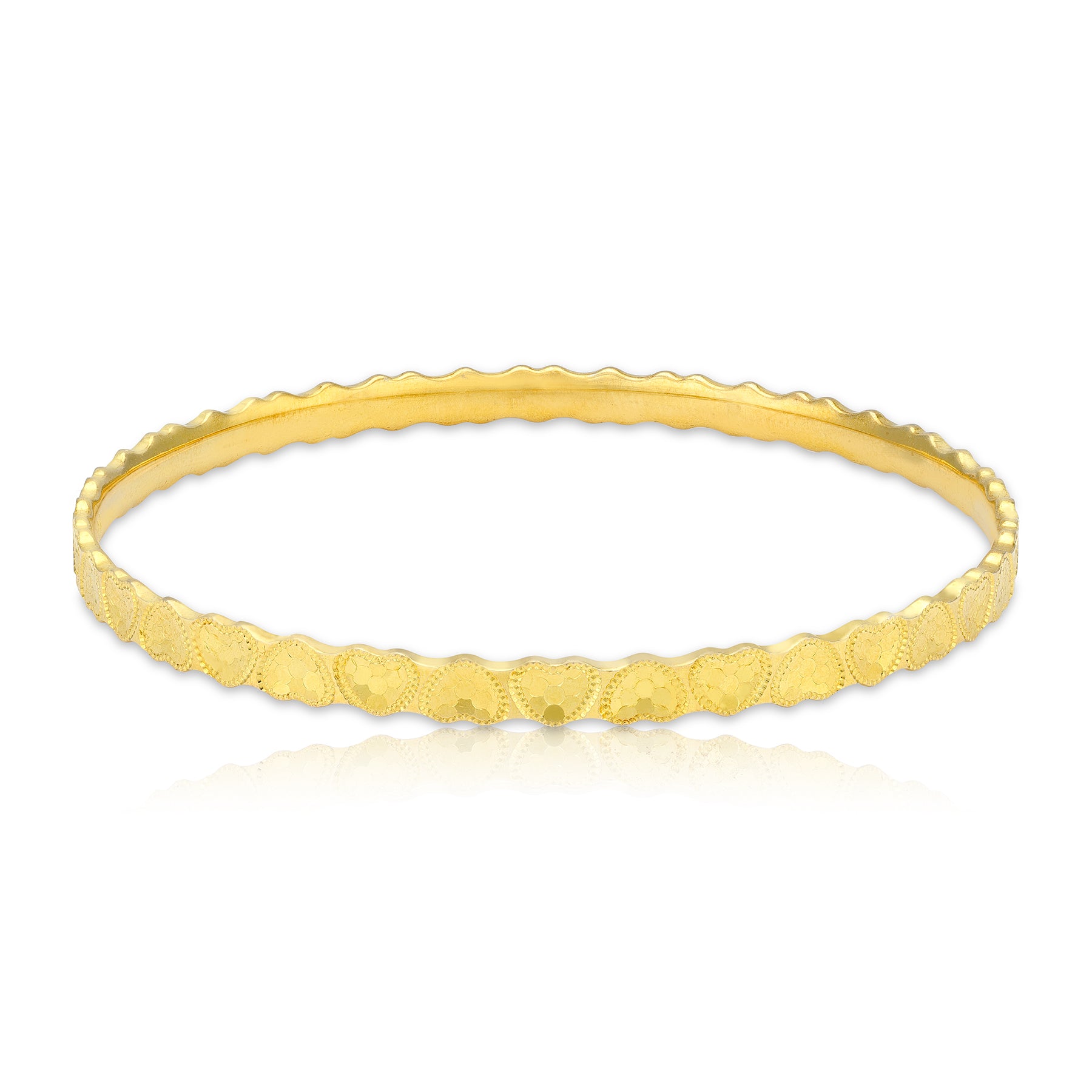 925 Sterling Silver Gold Plated Textured Scallop-Edge Bangle for Women
