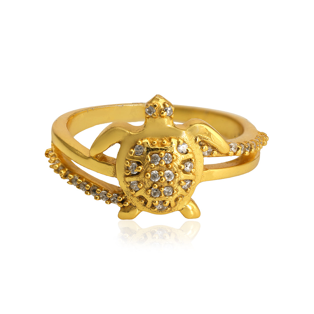 925 Sterling Silver Gold Plated Tortoise Charm Ring