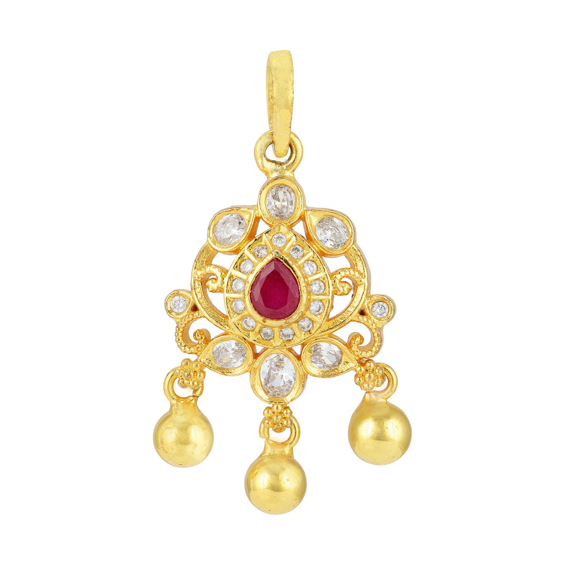 925 Sterling Silver Gold Plated Traditional Ruby Center Pendant for Women