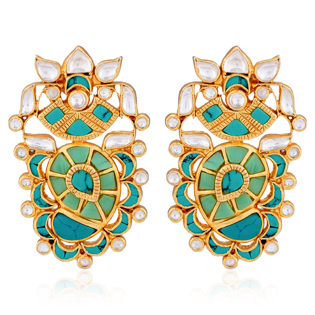 925 Sterling Silver Gold Plated Turquoise Radiating Earring