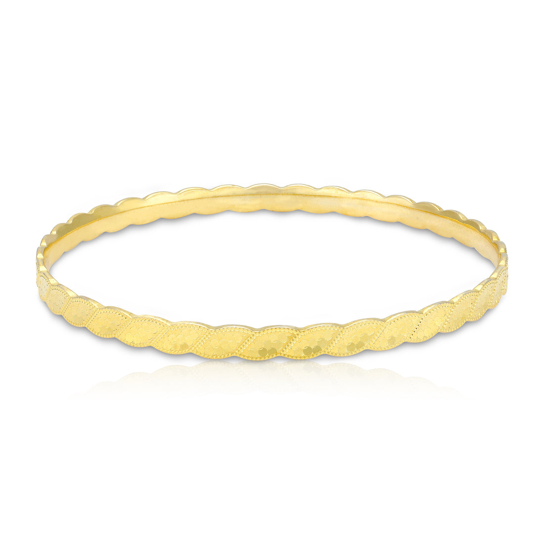 925 Sterling Silver Gold Plated Twisted Wave Pattern Sleek Bangle for Women