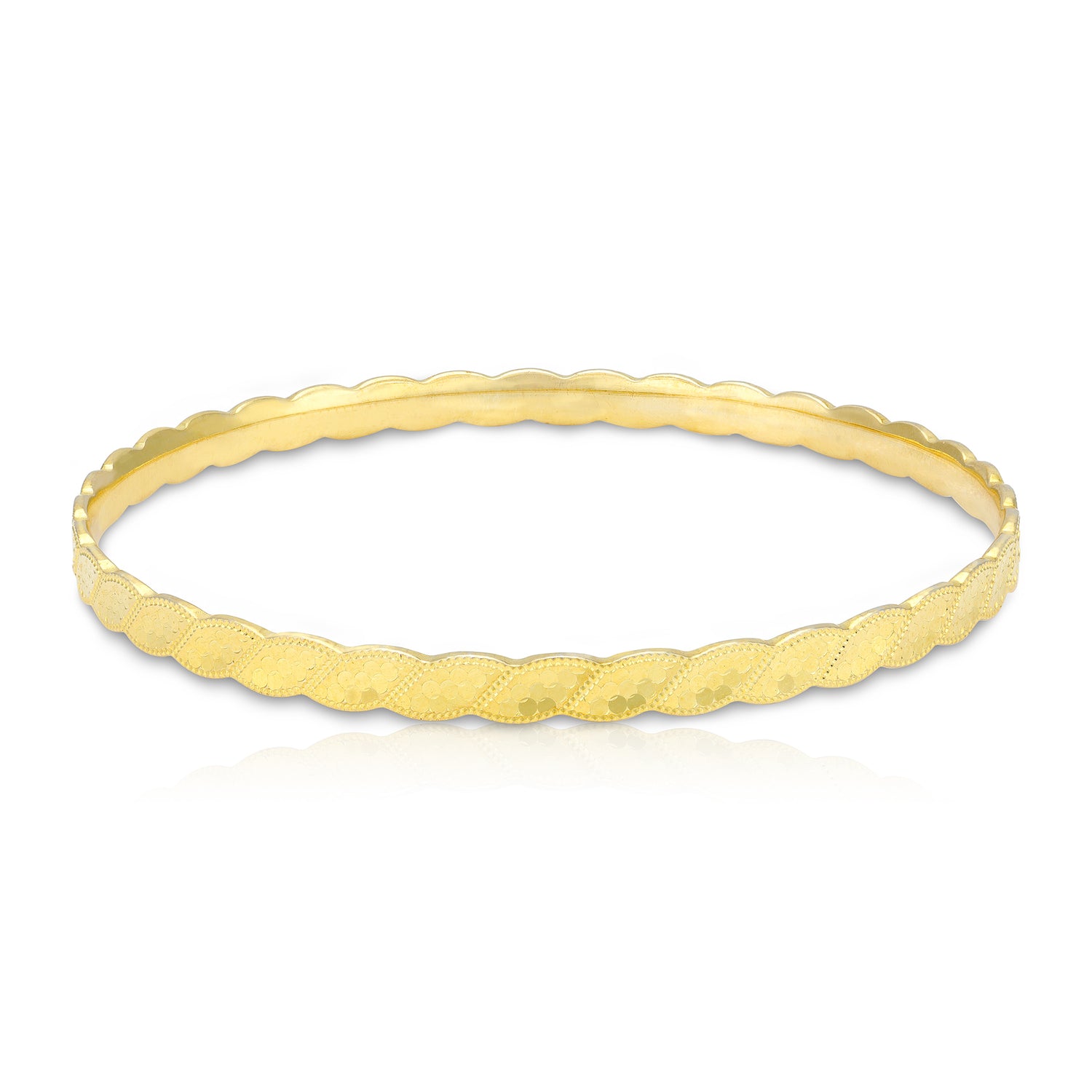 925 Sterling Silver Gold Plated Twisted Wave Pattern Sleek Bangle for Women