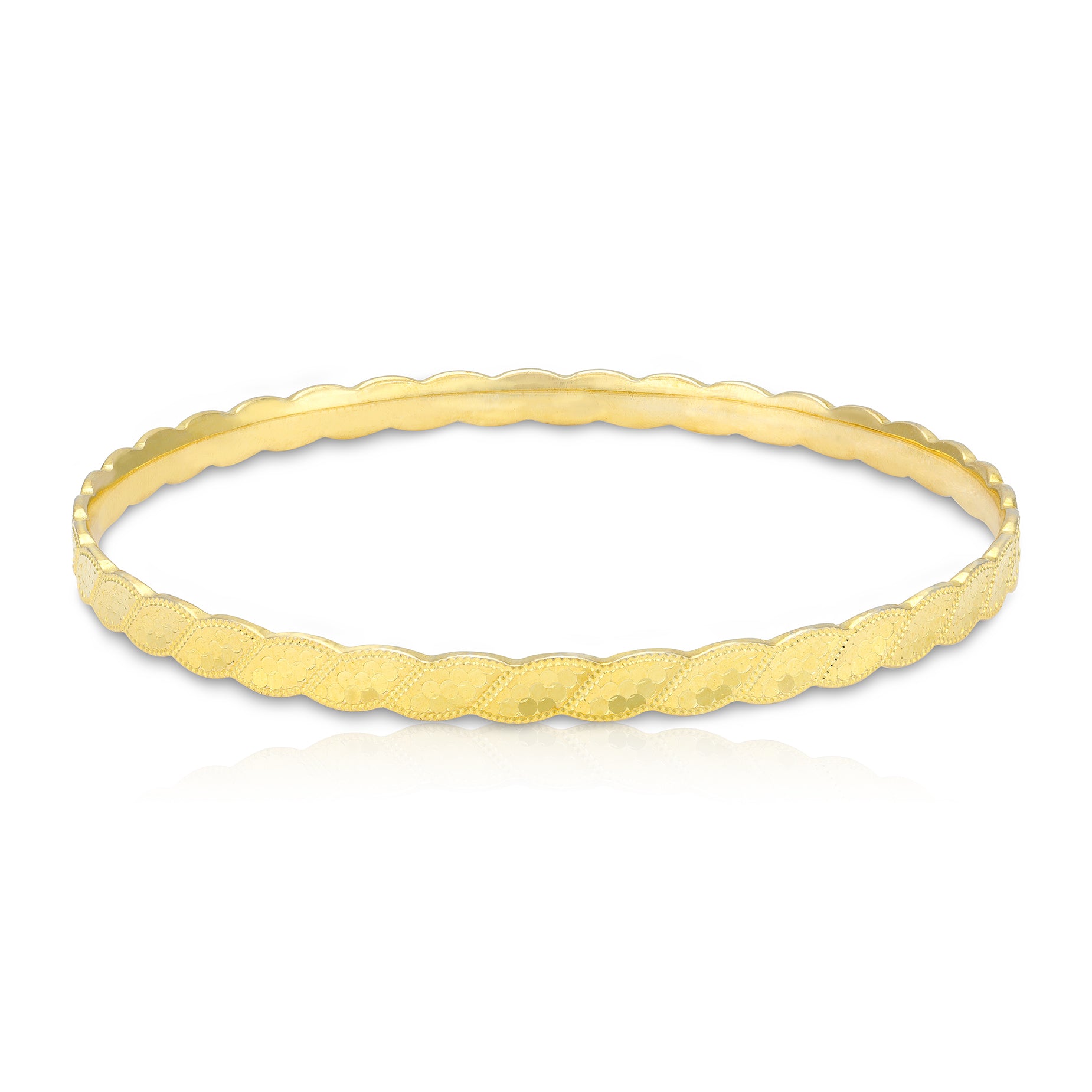 925 Sterling Silver Gold Plated Twisted Wave Pattern Sleek Bangle for Women