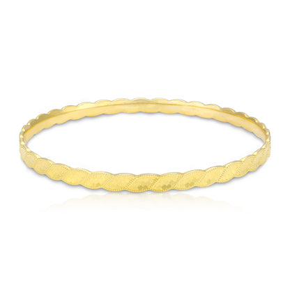 925 Sterling Silver Gold Plated Twisted Wave Pattern Sleek Bangle for Women