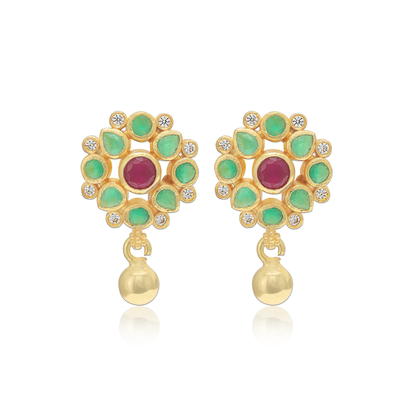 925 Sterling Silver Gold Traditional Green Stone Gold Drop Earrings For Women