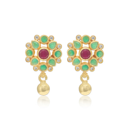 925 Sterling Silver Gold Traditional Green Stone Gold Drop Earrings For Women