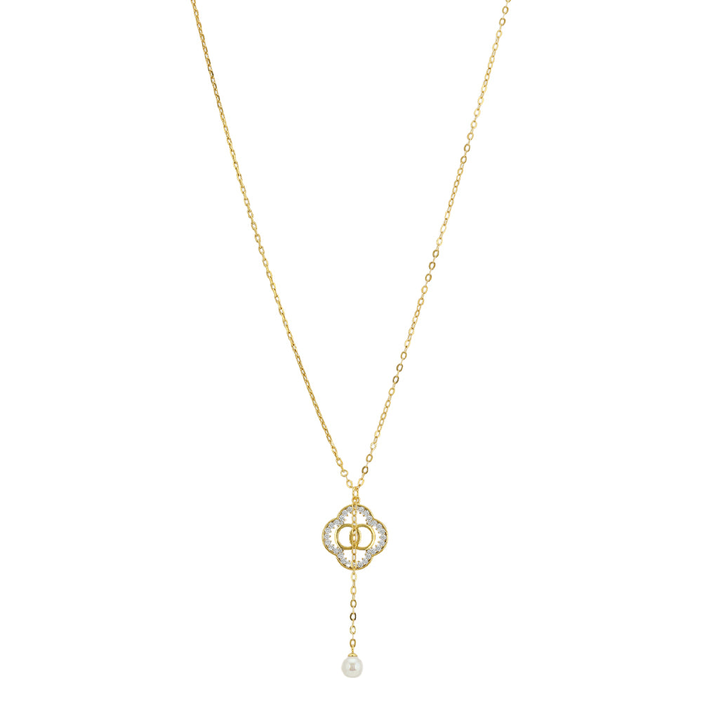 925 Sterling Silver Gold plated Floral Solitary Stone Drop Pendant Chain For Women