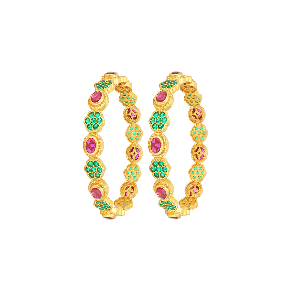 925 Sterling Silver Golden Opulent Emerald Ruby Bangle For Women