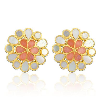 925 Sterling Silver Golden Peach Halo Earrings for Women