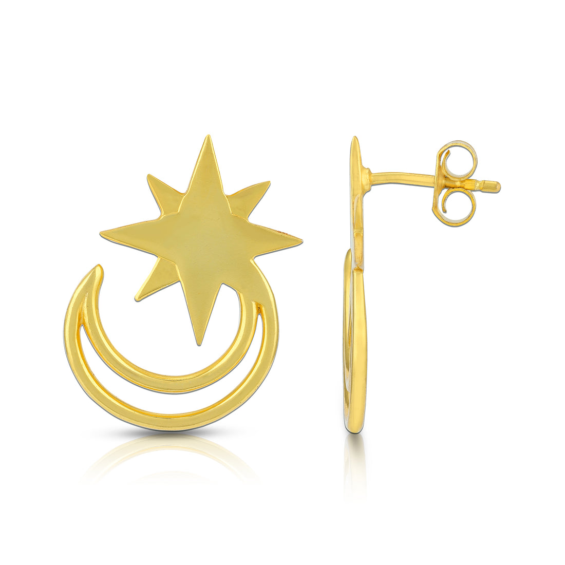 925 Sterling Silver Golden Star Crescent Dangles Earrings for Women