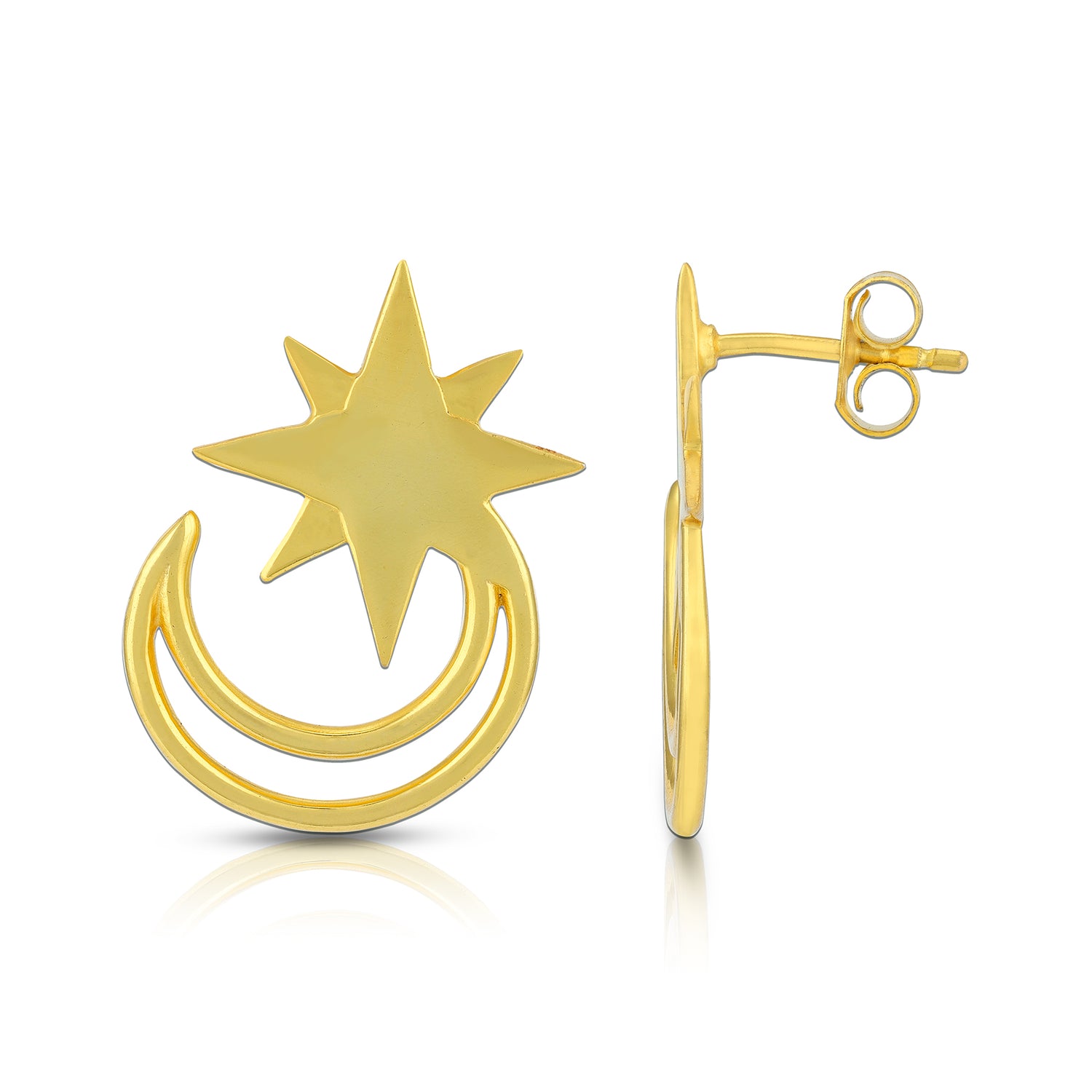 925 Sterling Silver Golden Star Crescent Dangles Earrings for Women
