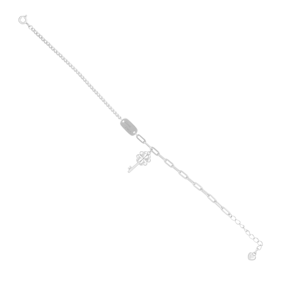 925 Sterling Silver Good Luck Charm Key Chain Bracelet For Women