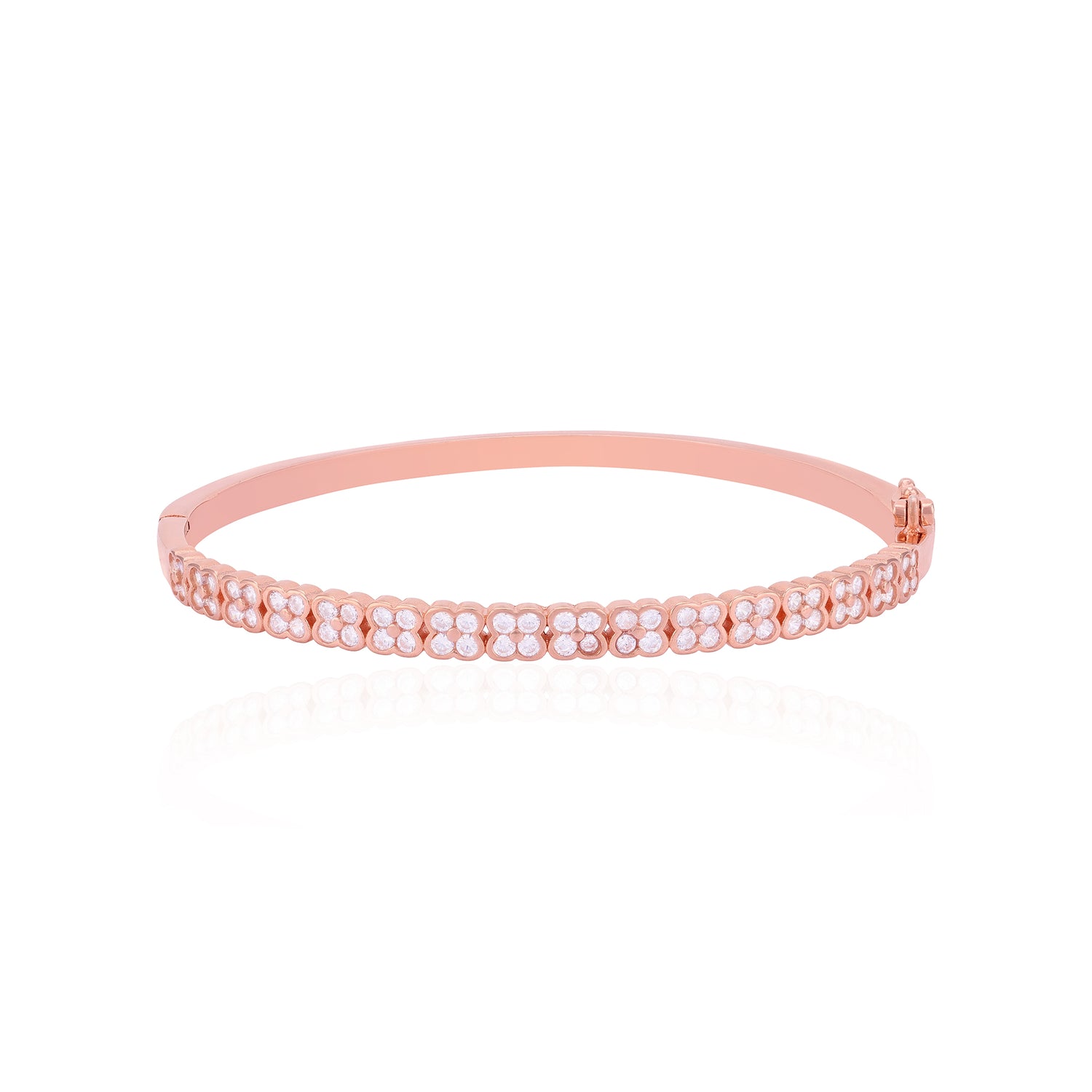 925 Sterling Silver Graceful Clover Bloom Luster Kada For Women