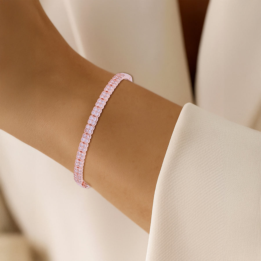 925 Sterling Silver Graceful Clover Bloom Luster Kada For Women