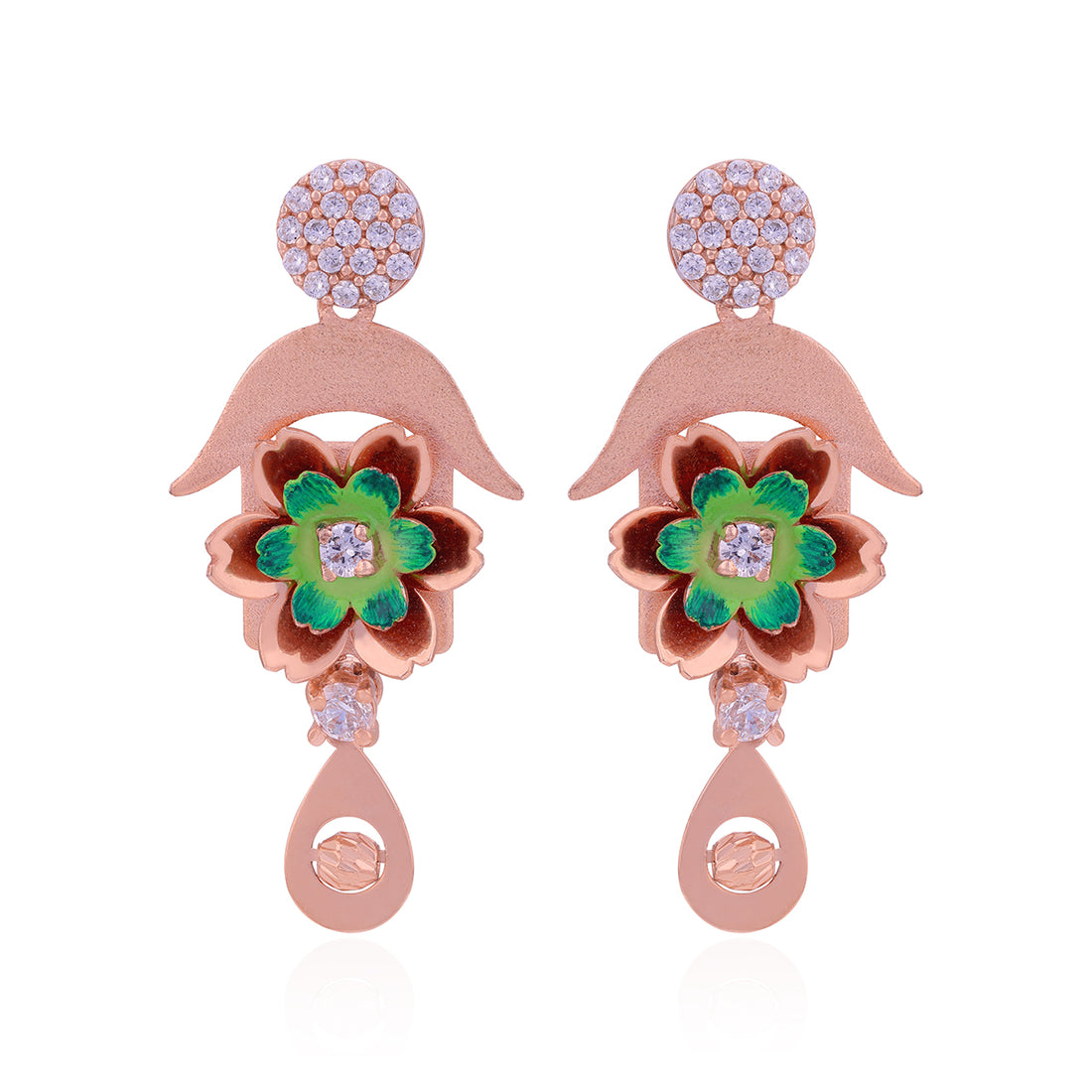 925 Sterling Silver Graceful Enamel Posy Teardrop Earrings  For Women