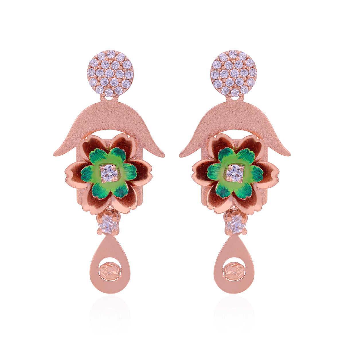 925 Sterling Silver Graceful Enamel Posy Teardrop Earrings  For Women