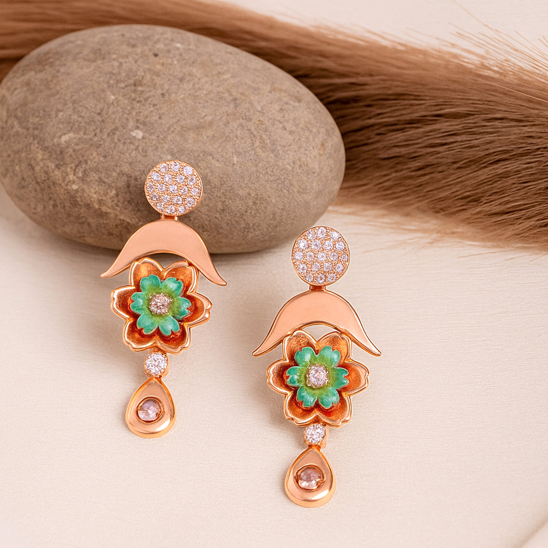 925 Sterling Silver Graceful Enamel Posy Teardrop Earrings  For Women