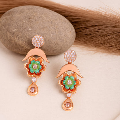 925 Sterling Silver Graceful Enamel Posy Teardrop Earrings  For Women