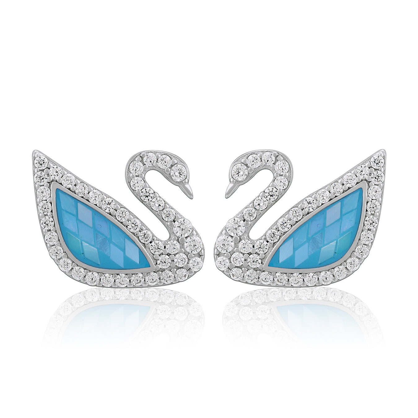 925 Sterling Silver Graceful Swan Design with Blue Shell Inlay Earring for Women